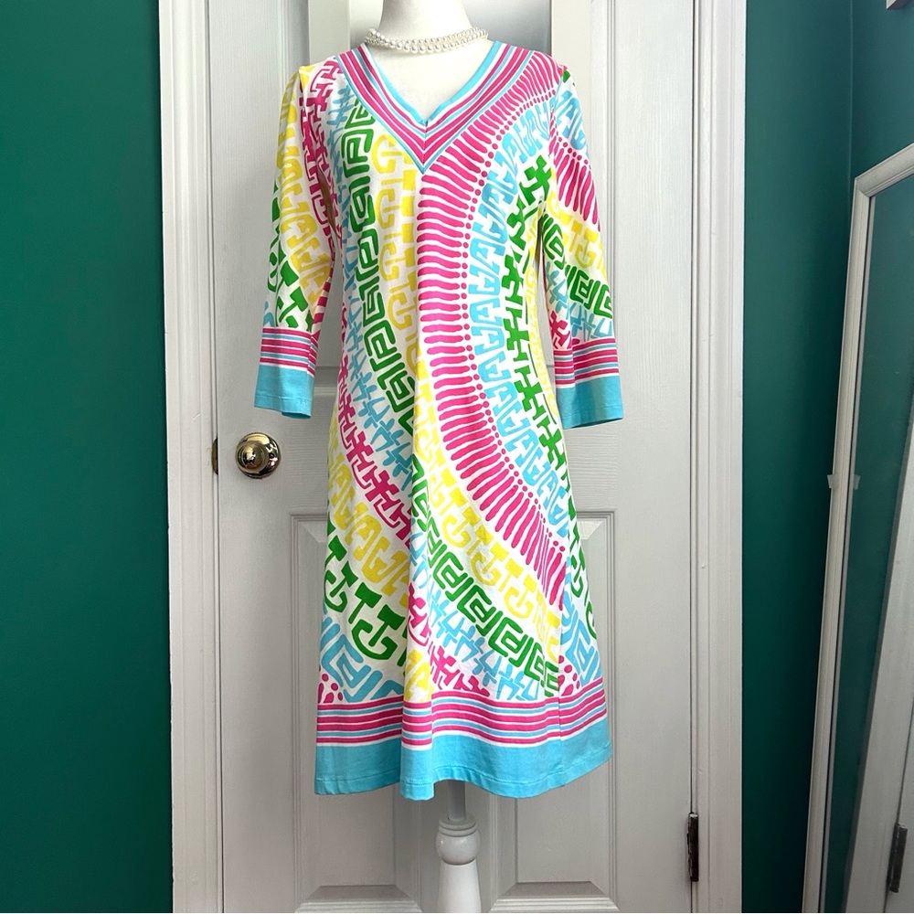Barbara Erickson Resort Vibrant Geometric V-Neck Dress XSmall